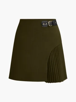 Discount Side Pleated Buckle Belted Skirt Skirts|Bottoms
