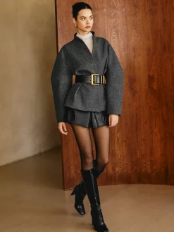 Side Pleated Coat Without Belt Outerwear|Coats