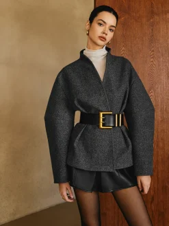 Side Pleated Coat Without Belt Outerwear|Coats