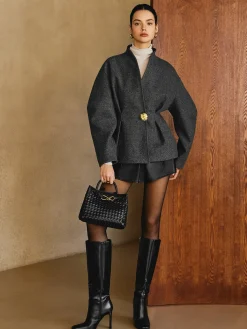 Side Pleated Coat Without Belt Outerwear|Coats