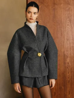 Side Pleated Coat Without Belt Outerwear|Coats