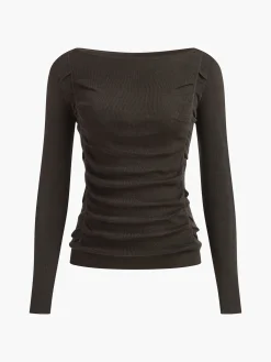 Online Side Pleated Slim Knit Top Sweater Tops|Sweaters & Cardigans