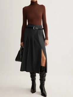 Side Split Pleated Skirt Without Belt Skirts|Bottoms