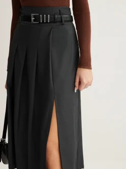 Side Split Pleated Skirt Without Belt Skirts|Bottoms