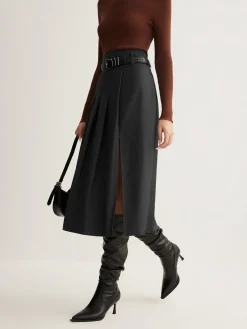 Side Split Pleated Skirt Without Belt Skirts|Bottoms