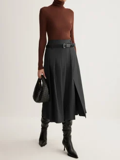 Side Split Pleated Skirt Without Belt Skirts|Bottoms