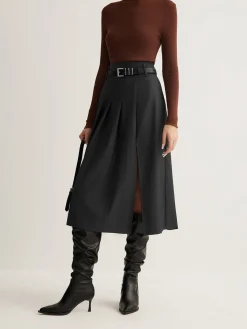 Side Split Pleated Skirt Without Belt Skirts|Bottoms