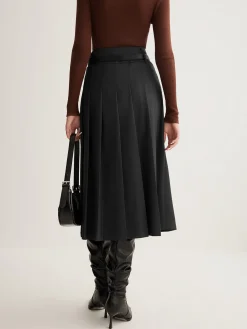 Side Split Pleated Skirt Without Belt Skirts|Bottoms