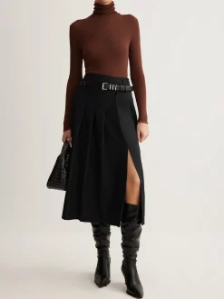 Side Split Pleated Skirt Without Belt Skirts|Bottoms