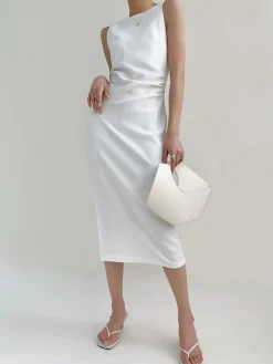 Best Silent Sea Boat Neck Midi Dress Summer Dresses|Midi Dresses