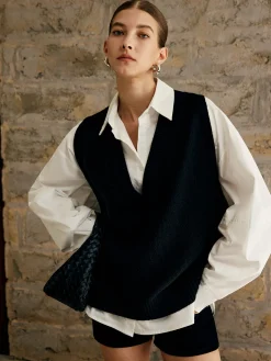 Clearance Single Piece Plain Sweater Vest Sweater Vests|Sweaters & Cardigans