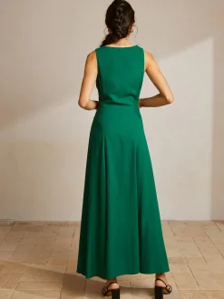 New Sleeveless Button Front V-Neck Dress Casual Dresses|Vacation Dresses