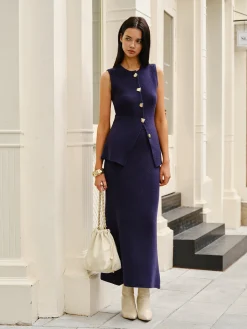 Online Sleeveless Button Jersey Skirt Set Skirt Sets|Long Sleeve Sets