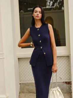 Online Sleeveless Button Jersey Skirt Set Skirt Sets|Long Sleeve Sets