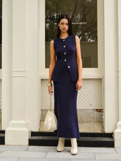 Online Sleeveless Button Jersey Skirt Set Skirt Sets|Long Sleeve Sets