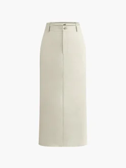 Clearance Sleeveless Button-Down Collar Tie Back Skirt Set Skirt Sets|Long Sleeve Sets