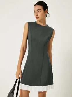 Sale Sleeveless Contrast Ruffle Hem Short Dress Casual Dresses|Work Dresses