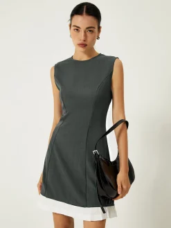 Sale Sleeveless Contrast Ruffle Hem Short Dress Casual Dresses|Work Dresses