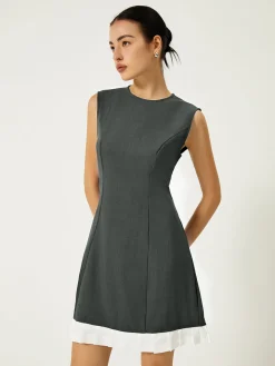 Sale Sleeveless Contrast Ruffle Hem Short Dress Casual Dresses|Work Dresses