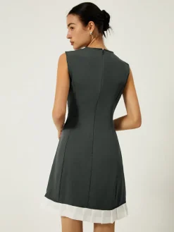 Sale Sleeveless Contrast Ruffle Hem Short Dress Casual Dresses|Work Dresses