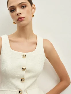 Discount Sleeveless Golden Button A Line Skirt Set Skirt Sets|Long Sleeve Sets
