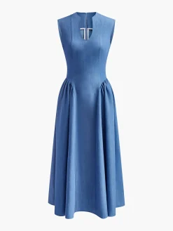 Sleeveless Panel Pleated Dress Casual Dresses|Work Dresses