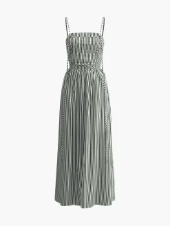 Clearance Sleeveless Pinstripe Long Dress White Dresses|Casual Dresses