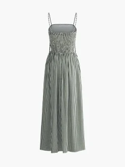 Clearance Sleeveless Pinstripe Long Dress White Dresses|Casual Dresses