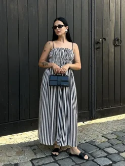 Clearance Sleeveless Pinstripe Long Dress White Dresses|Casual Dresses