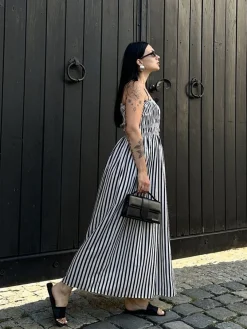 Clearance Sleeveless Pinstripe Long Dress White Dresses|Casual Dresses