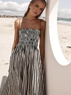 Outlet Sleeveless Pinstripe Long Dress Black Dresses|Casual Dresses