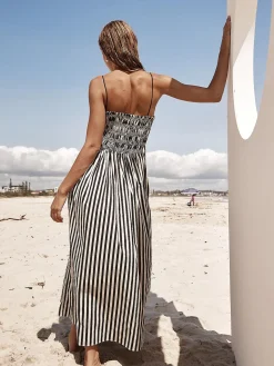 Outlet Sleeveless Pinstripe Long Dress Black Dresses|Casual Dresses