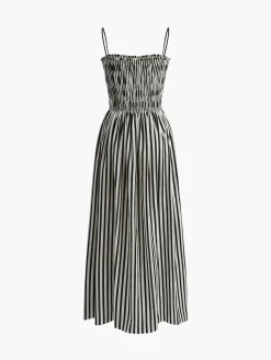 Outlet Sleeveless Pinstripe Long Dress Black Dresses|Casual Dresses