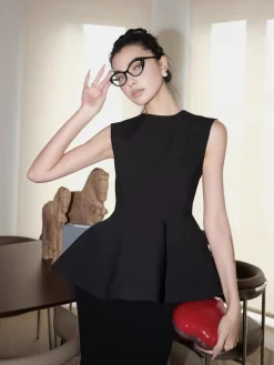Sleeveless Piping Slim Blouse Blouses & Shirts|Tops