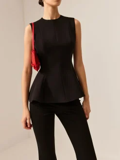Sleeveless Piping Slim Blouse Blouses & Shirts|Tops