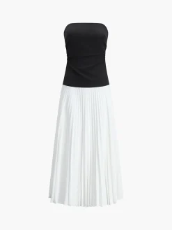Clearance Sleeveless Pleated Long Dress White Dresses|Casual Dresses