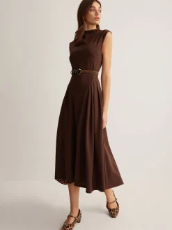 New Sleeveless Pleated Pockets Dress Without Belt Casual Dresses|Work Dresses