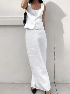 Outlet Sleeveless Square Neck Top With Split Maxi Skirt Skirt Sets|Long Sleeve Sets