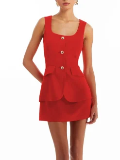 Discount Sleeveless Square-Neck Skirt Set Skirt Sets|Long Sleeve Sets