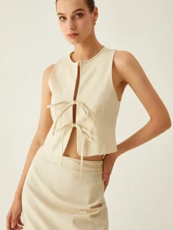 Hot Sleeveless Tie Front Vest Vests|Tank Tops & Camis