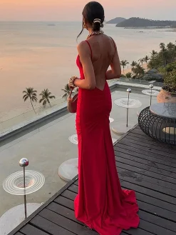 Discount Slim Backless Cami Solid Dress Casual Dresses|Cocktail & Party Dresses
