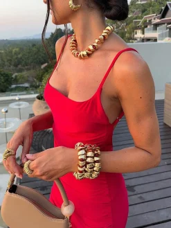 Discount Slim Backless Cami Solid Dress Casual Dresses|Cocktail & Party Dresses