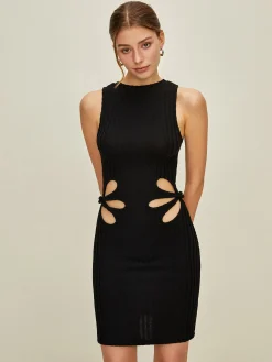 Best Slim Cutout Sleeveless Dress Black Dresses|Casual Dresses
