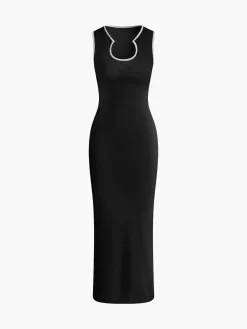 Sale Slim Fit Contrast Binding Sweater Dress Black Dresses|Sweater Dresses