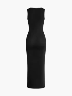 Sale Slim Fit Contrast Binding Sweater Dress Black Dresses|Sweater Dresses