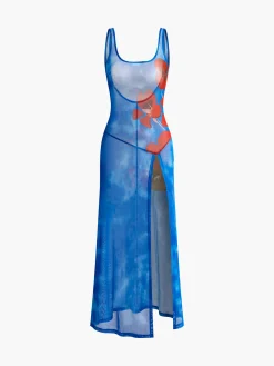 Discount Slim Floral Backless Split Dress Casual Dresses|Floral Dresses