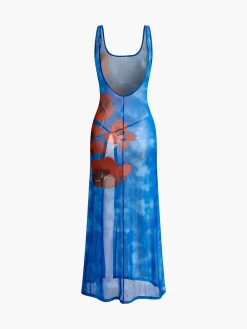 Discount Slim Floral Backless Split Dress Casual Dresses|Floral Dresses