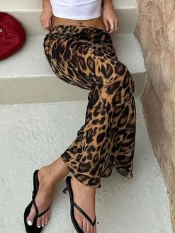 New Slim Leopard Print Maxi Skirt Skirts|Bottoms
