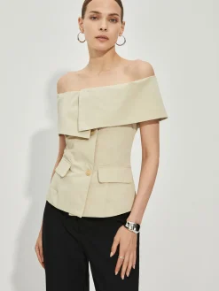 Outlet Slim Off-Shoulder Patchwork Blazer Outerwear|Blazers