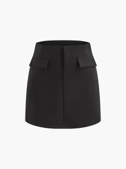 Hot Slim Sleeveless Pockets Skirt Set Skirt Sets|Long Sleeve Sets